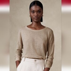Banana Republic Women 100% Linen Cait Women's Beige Crewneck Sweater Size M